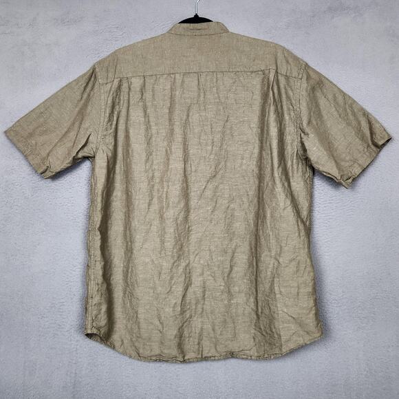 Uniqlo Shirt Mens Medium Green Linen Cotton Band Collar Short Sleeve Button - Picture 2 of 12